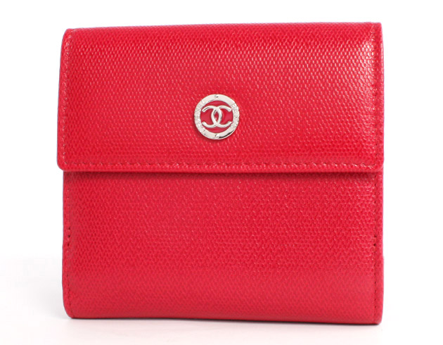 シャネル スーパーコピー CHANEL クルーズライン CCボタン 二つ折財布 ルージュレッド A50143