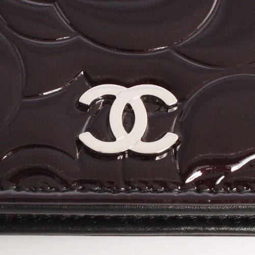 シャネル スーパーコピー CHANEL カメリア エナメル 長財布 ブラック＆シルバー A36544