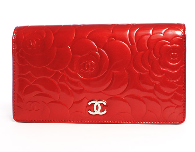シャネル スーパーコピー CHANEL カメリア エナメル 長財布 ルージュレッド＆シルバー A36544