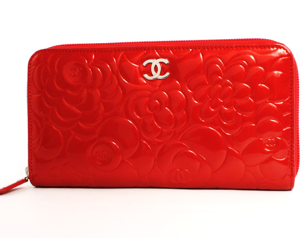 シャネル スーパーコピー CHANEL カメリア エナメル 長財布 ルージュレッド＆シルバー A50085 