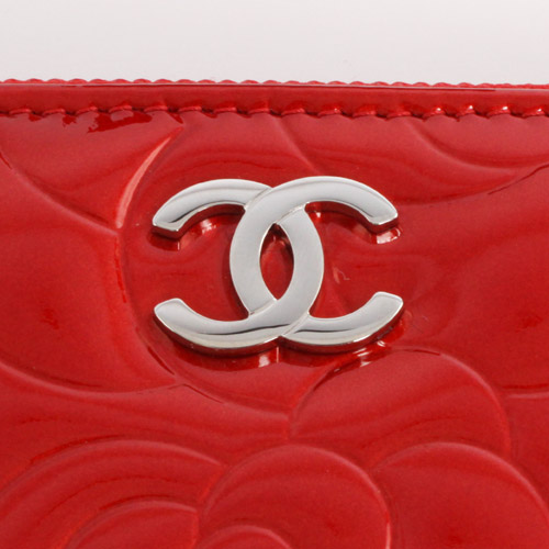 シャネル スーパーコピー CHANEL カメリア エナメル 長財布 ルージュレッド＆シルバー A50085 