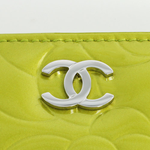 シャネル スーパーコピー CHANEL カメリア エナメル 長財布 ライムグリーン＆シルバー A50085