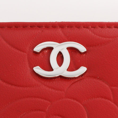 シャネル スーパーコピー CHANEL カメリア ラムスキン 長財布 ルージュレッド＆シルバー A50085