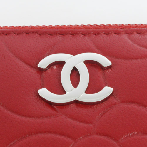 シャネル スーパーコピー CHANEL カメリア ラムスキン 長財布 ルージュレッド＆シルバー A50932 