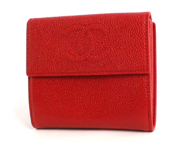 シャネル スーパーコピー CHANEL キャビアスキン 二つ折財布 レッド A48650
