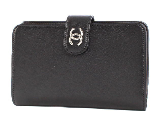 シャネル スーパーコピー CHANEL キャビアスキン 二つ折財布 ブラック＆シルバー A50170