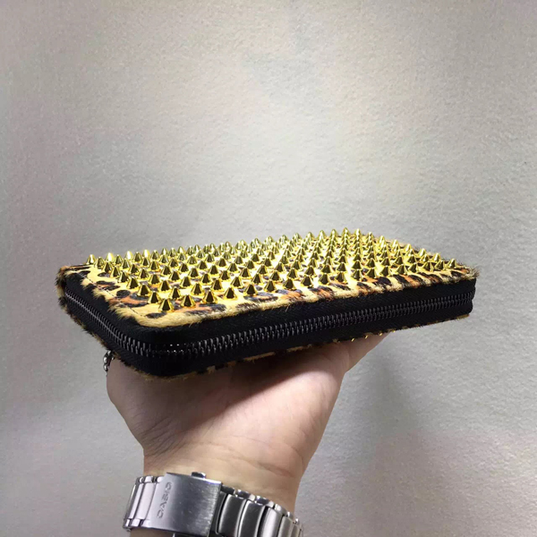 2016新色 ルブタン 財布 コピー Christian Louboutin◆レオパード スパイク 長財布◆