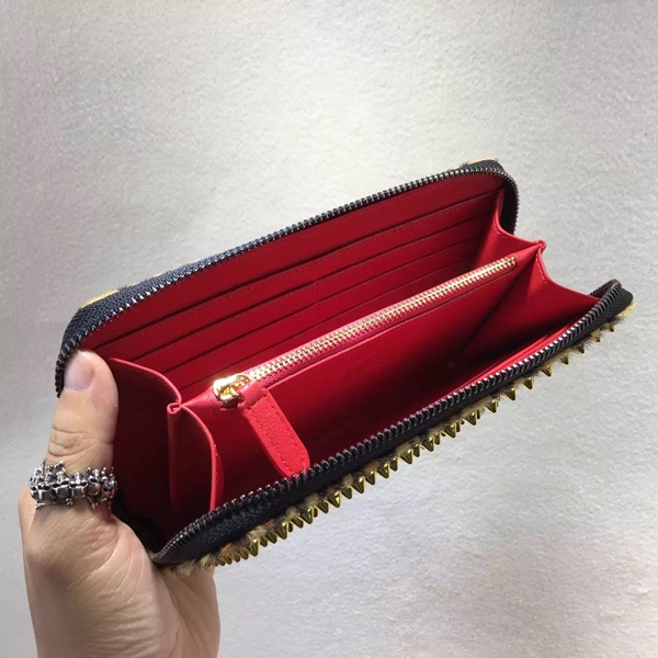 2016新色 ルブタン 財布 コピー Christian Louboutin◆レオパード スパイク 長財布◆