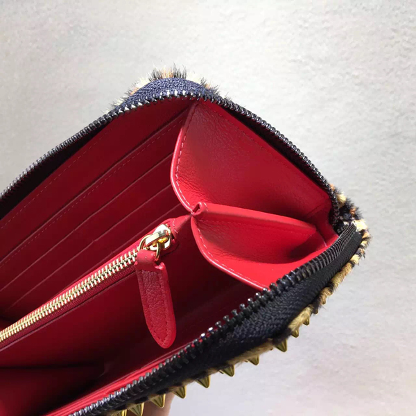 2016新色 ルブタン 財布 コピー Christian Louboutin◆レオパード スパイク 長財布◆