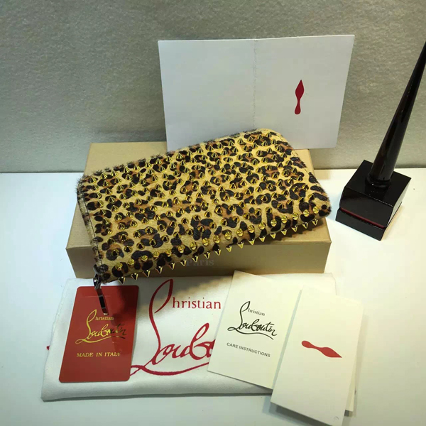 2016新色 ルブタン 財布 コピー Christian Louboutin◆レオパード スパイク 長財布◆