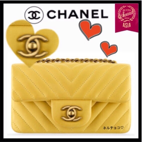 《超希少 キュート 》2016春夏新作　Chanel シャネルスーパーコピー シェブロンミニバッグ　キャビアスキン　イエロー　ゴールド金具   