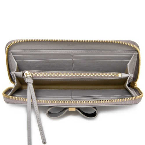 Chloe【LEATHER BOW 】クロエスーパーコピーラウンド長財布 MOTTY GREY