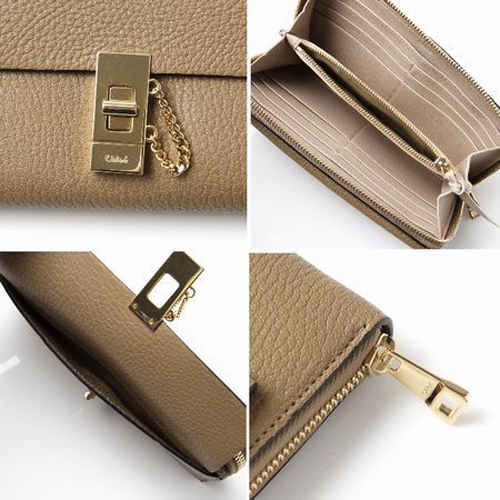 クロエスーパーコピー　ドリュー　レザー ラウンドファスナー長財布[小銭入れ付き]　CHESTNUT CREAM