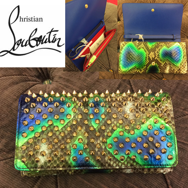 ★希少★【クリスチャンルブタン財布スーパーコピー】Macaron Flap Python (Electric / Gold)