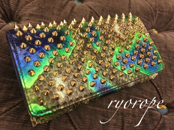 ★希少★【クリスチャンルブタン財布スーパーコピー】Macaron Flap Python (Electric / Gold)