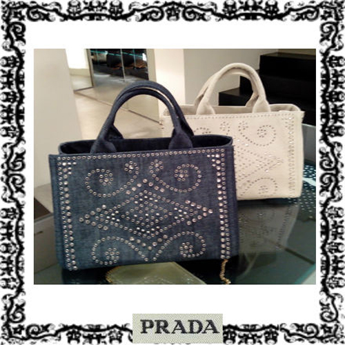 プラダPRADA2014SS　2WAYビジュー付トート　BN2642デニム/CORDA  BN2642