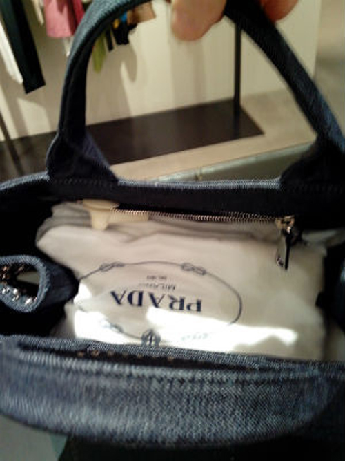 プラダPRADA2014SS　2WAYビジュー付トート　BN2642デニム/CORDA  BN2642