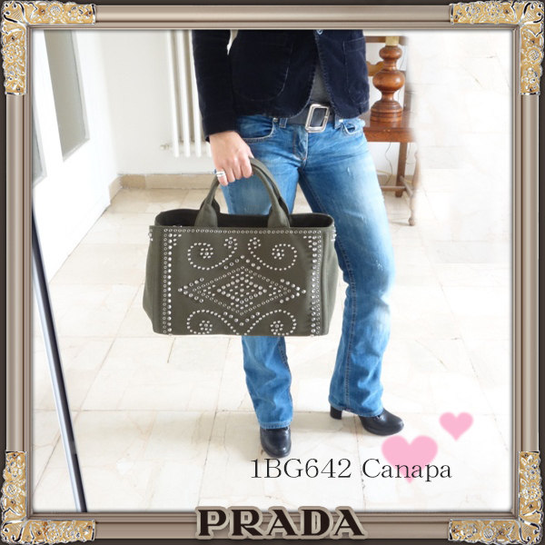 国内即納PRADA★2Wayビジュースタッズ★ Canapaトート★Militare