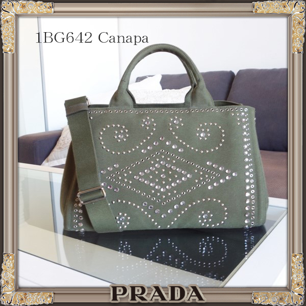 国内即納PRADA★2Wayビジュースタッズ★ Canapaトート★Militare