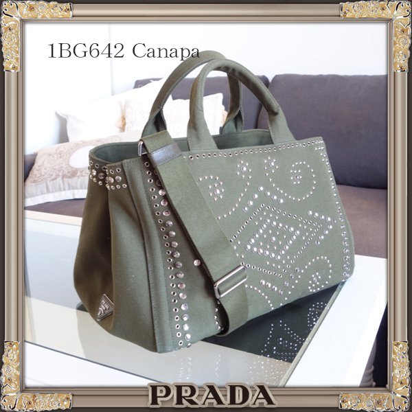 国内即納PRADA★2Wayビジュースタッズ★ Canapaトート★Militare