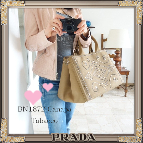 ★PRADA★2Wayビジュースタッズ★CANAPAトート Tabacco BN1872