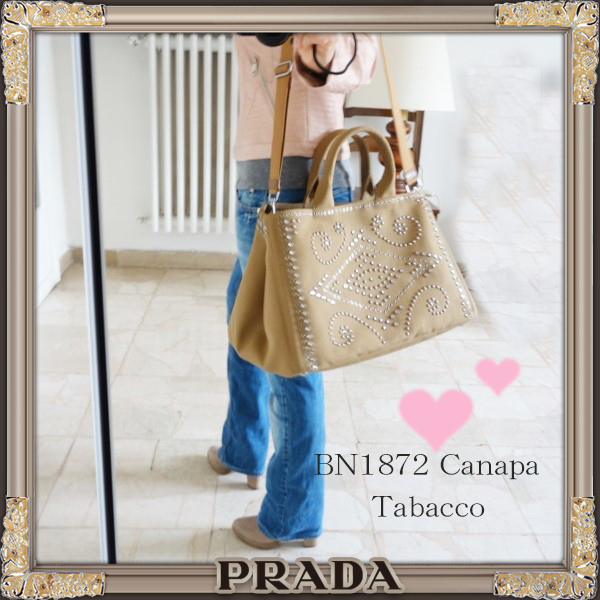 ★PRADA★2Wayビジュースタッズ★CANAPAトート Tabacco BN1872
