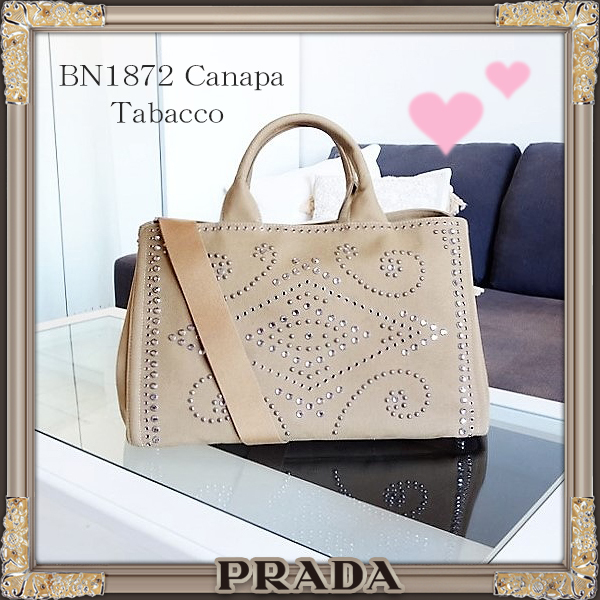 ★PRADA★2Wayビジュースタッズ★CANAPAトート Tabacco BN1872