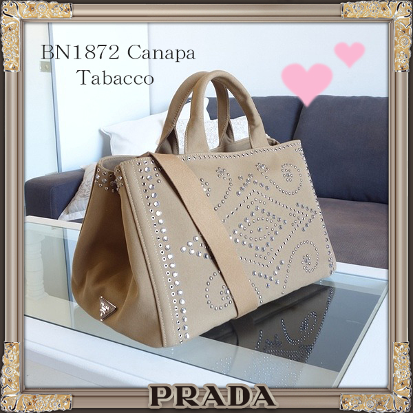 ★PRADA★2Wayビジュースタッズ★CANAPAトート Tabacco BN1872