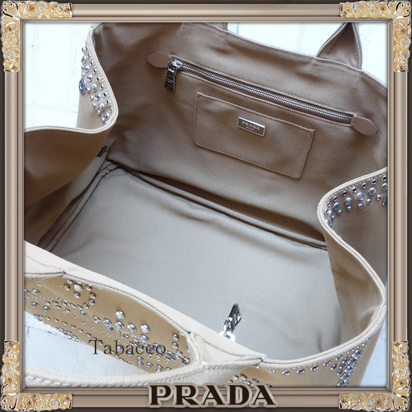 ★PRADA★2Wayビジュースタッズ★CANAPAトート Tabacco BN1872