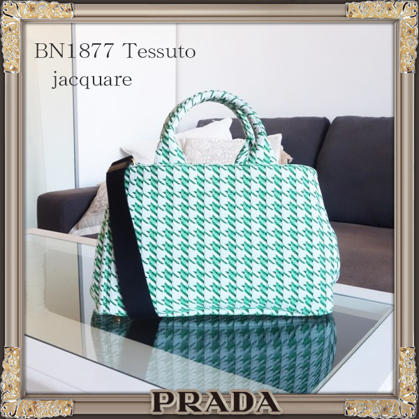 国内即納★PRADA★2WAY★ジャガード素材★ショルダー トートバッグ VERDE BN1877