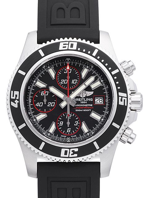 ブライトリング スーパーオーシャン クロノグラフ A110B81VPR
スーパーオーシャン クロノグラフ
Super Ocean Chronograph
型番	Ref.A110B81VPR
ケース	ステンレススチール
ベルト	ラバー
ダイアルカラー	ブラック
ムーブメント	自動巻き
Cal.ブライトリング13 クロノメーター搭載
防水性能	500m防水
サイズ	ケース：44 mm(リューズ除く)
メンズサイズ
ガラス	サファイヤクリスタル風防
仕様	クロノグラフ / ダイバーズ / 回転ベゼル / 日付表示
付属	ブライトリング純正箱付・国際保証書付
保証	当店オリジナル保証3年間付
備考	2011年新作　スーパーオーシャンのクロノグラフシリーズ　500m防水のダイバークロノ　バックルは穴 留め式の尾錠仕様