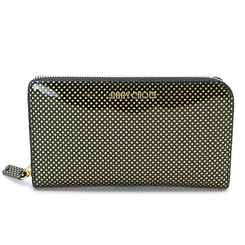 ジミーチュウ財布スーパーコピー 長財布 ドット レザー CARNABY PGD 813/BK+GD