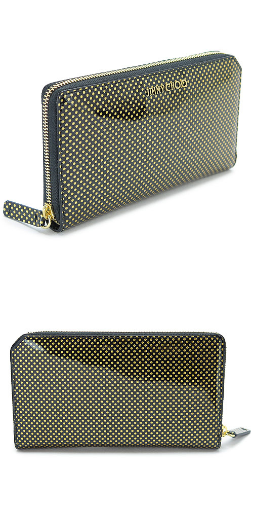 ジミーチュウ財布スーパーコピー 長財布 ドット レザー CARNABY PGD 813/BK+GD
