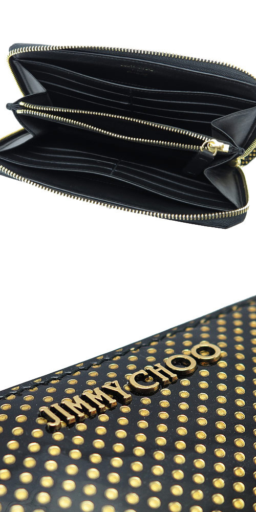 ジミーチュウ財布スーパーコピー 長財布 ドット レザー CARNABY PGD 813/BK+GD