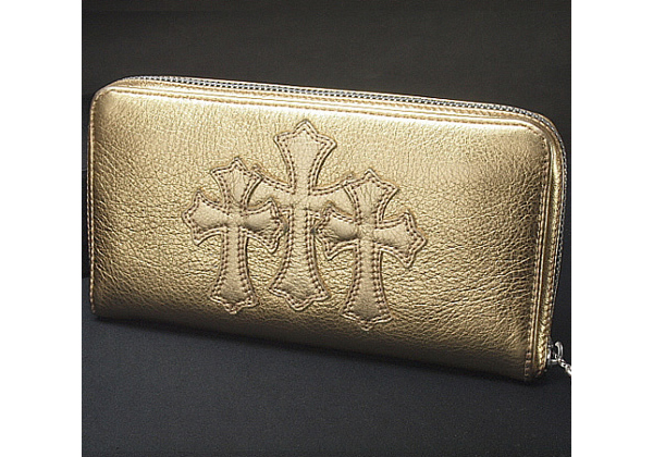 クロムハーツ 財布 コピー ラウンドファスナー長財布 ゴールドレザー Chromehearts 019