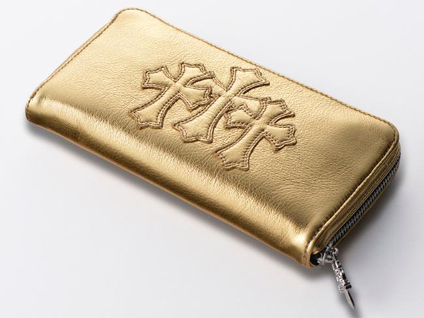 クロムハーツ 財布 コピー ラウンドファスナー長財布 ゴールドレザー Chromehearts 019