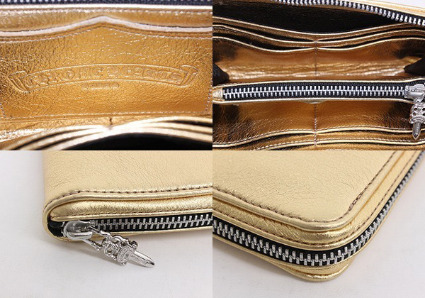 クロムハーツ 財布 コピー ラウンドファスナー長財布 ゴールドレザー Chromehearts 019
