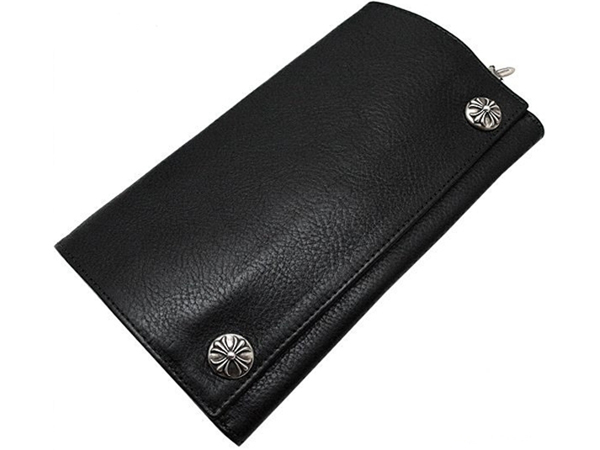 クロムハーツ 財布 コピー クロスボタン ブラックヘビーレザー Chromehearts 021