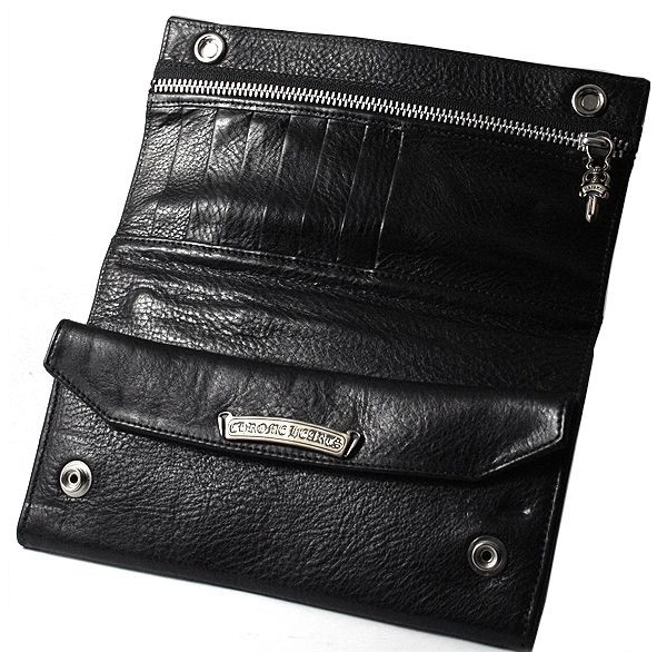 クロムハーツ 財布 コピー クロスボタン ブラックヘビーレザー Chromehearts 021
