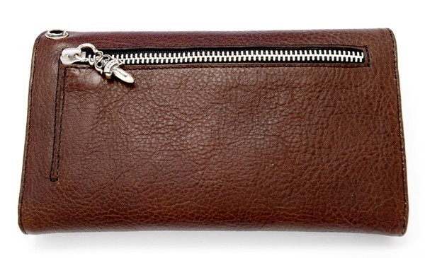 【CHROME HEARTS】ウェーブ クロスボタン ブラウンレザー 長財布 Chromehearts 035
