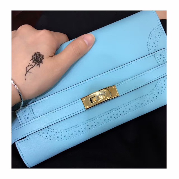 エルメス HERMES ケリーロング長財布 ギリーズ 奇跡のティファニーブルー