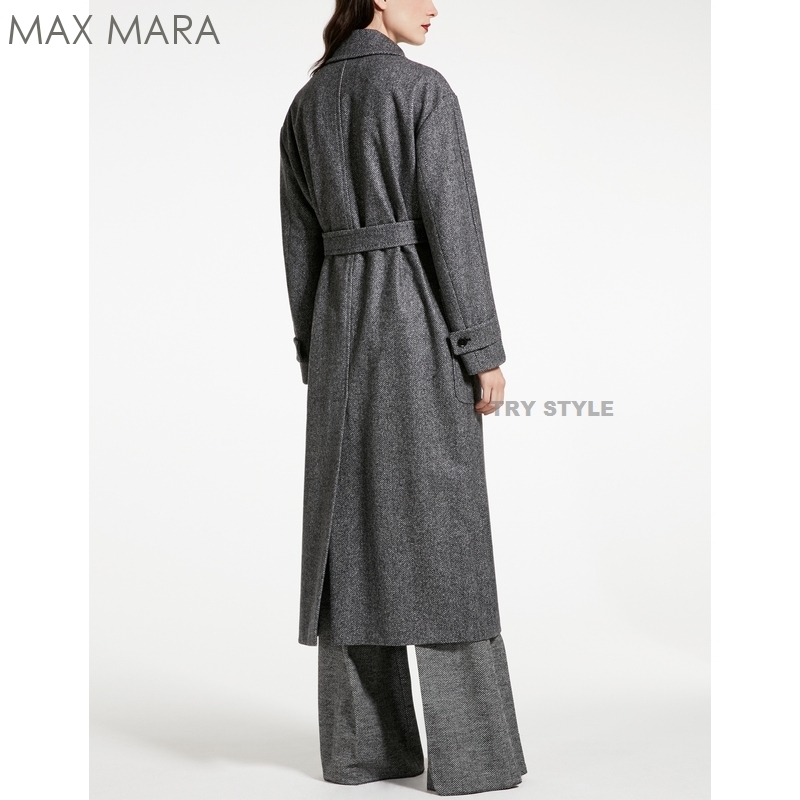 16-17AW★マックスマーラ【Max Mara】ウール ヘリンボーン ベルト付 ガウン コート