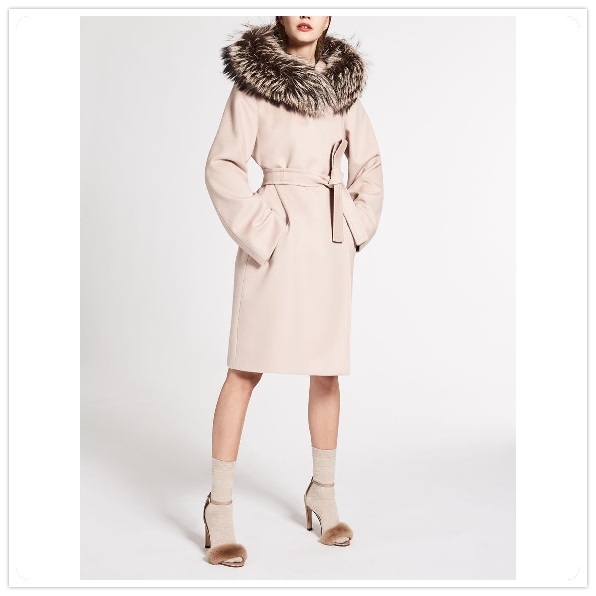 16-17AWマックスマーラ【Max Mara】MANGO ファー付きヴァージンウールコート