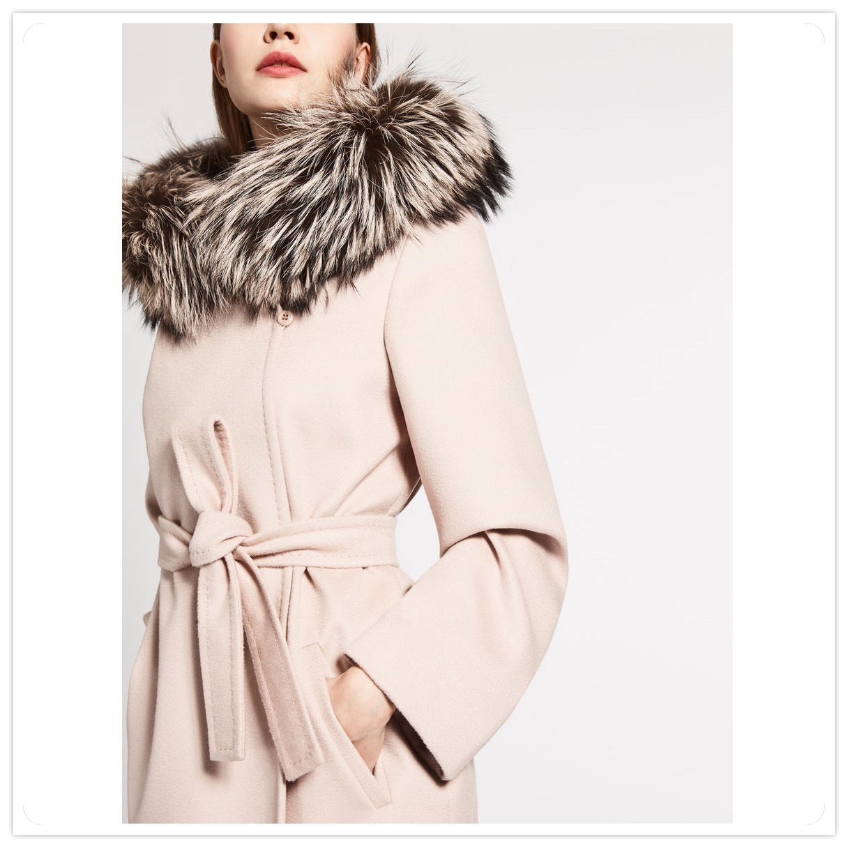 16-17AWマックスマーラ【Max Mara】MANGO ファー付きヴァージンウールコート