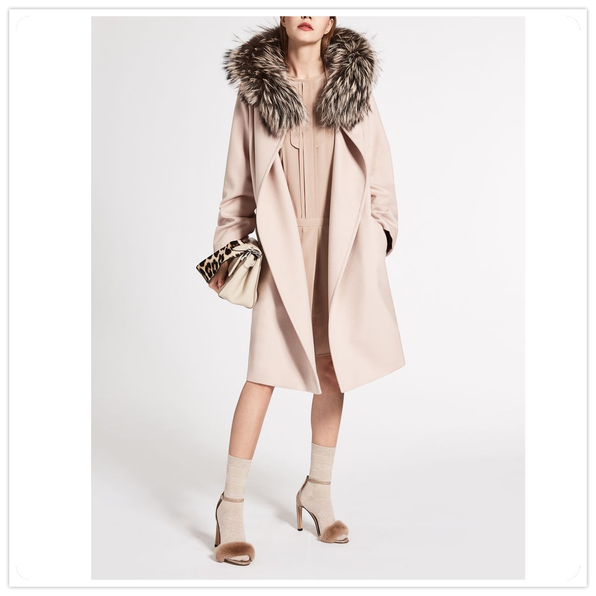 16-17AWマックスマーラ【Max Mara】MANGO ファー付きヴァージンウールコート