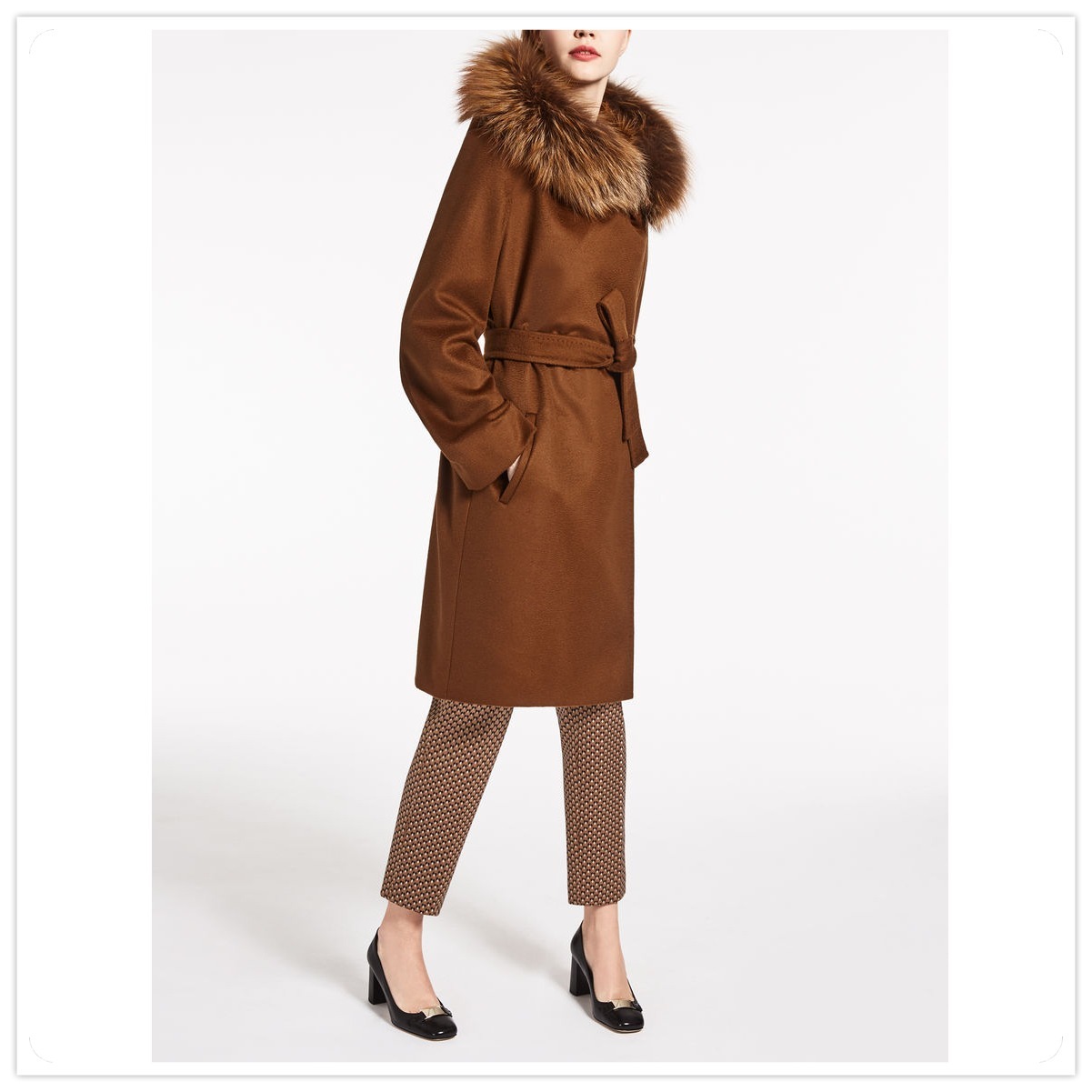 16-17AWマックスマーラ【Max Mara】MANGO ファー付きヴァージンウールコート