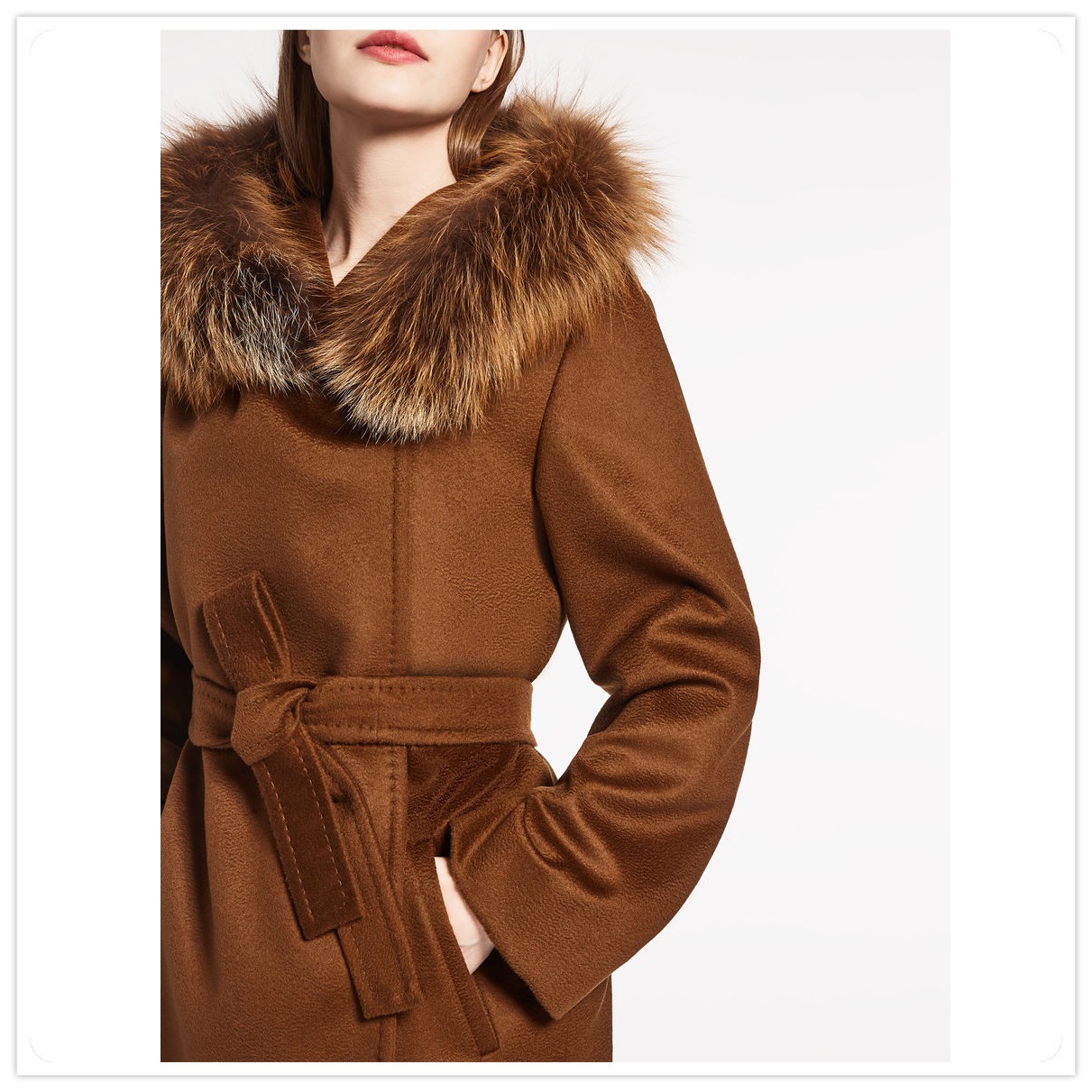 16-17AWマックスマーラ【Max Mara】MANGO ファー付きヴァージンウールコート