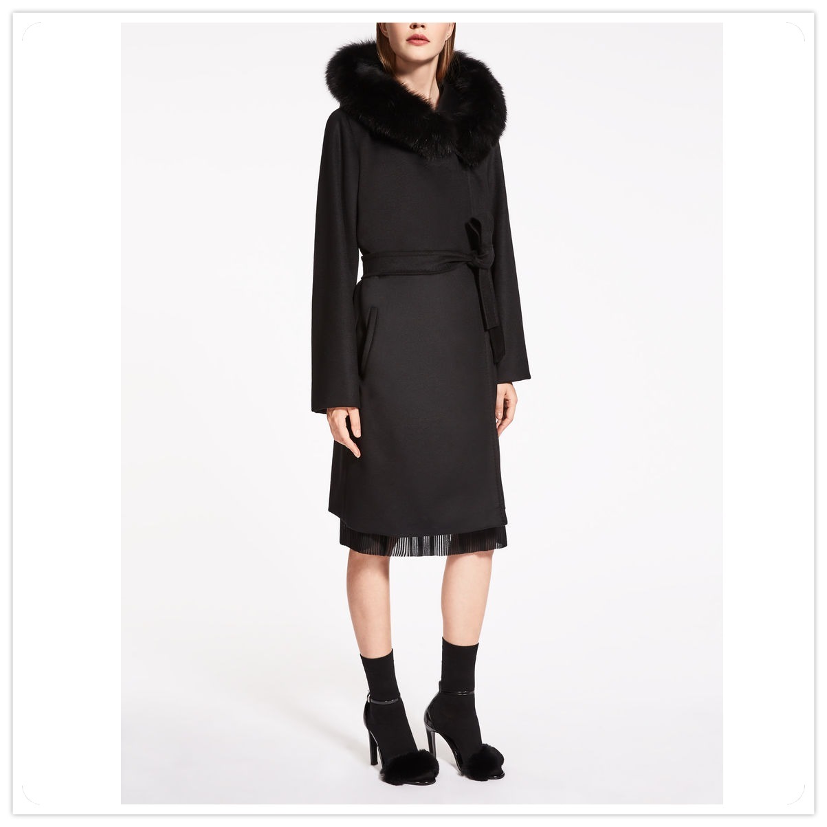 16-17AWマックスマーラ【Max Mara】MANGO ファー付きヴァージンウールコート