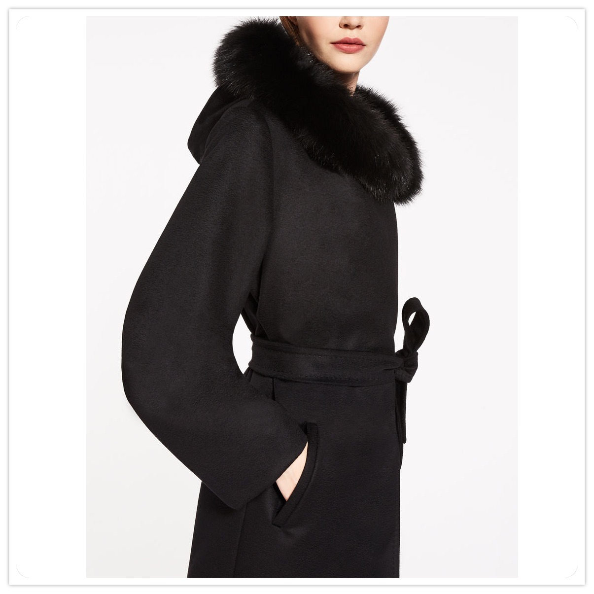 16-17AWマックスマーラ【Max Mara】MANGO ファー付きヴァージンウールコート