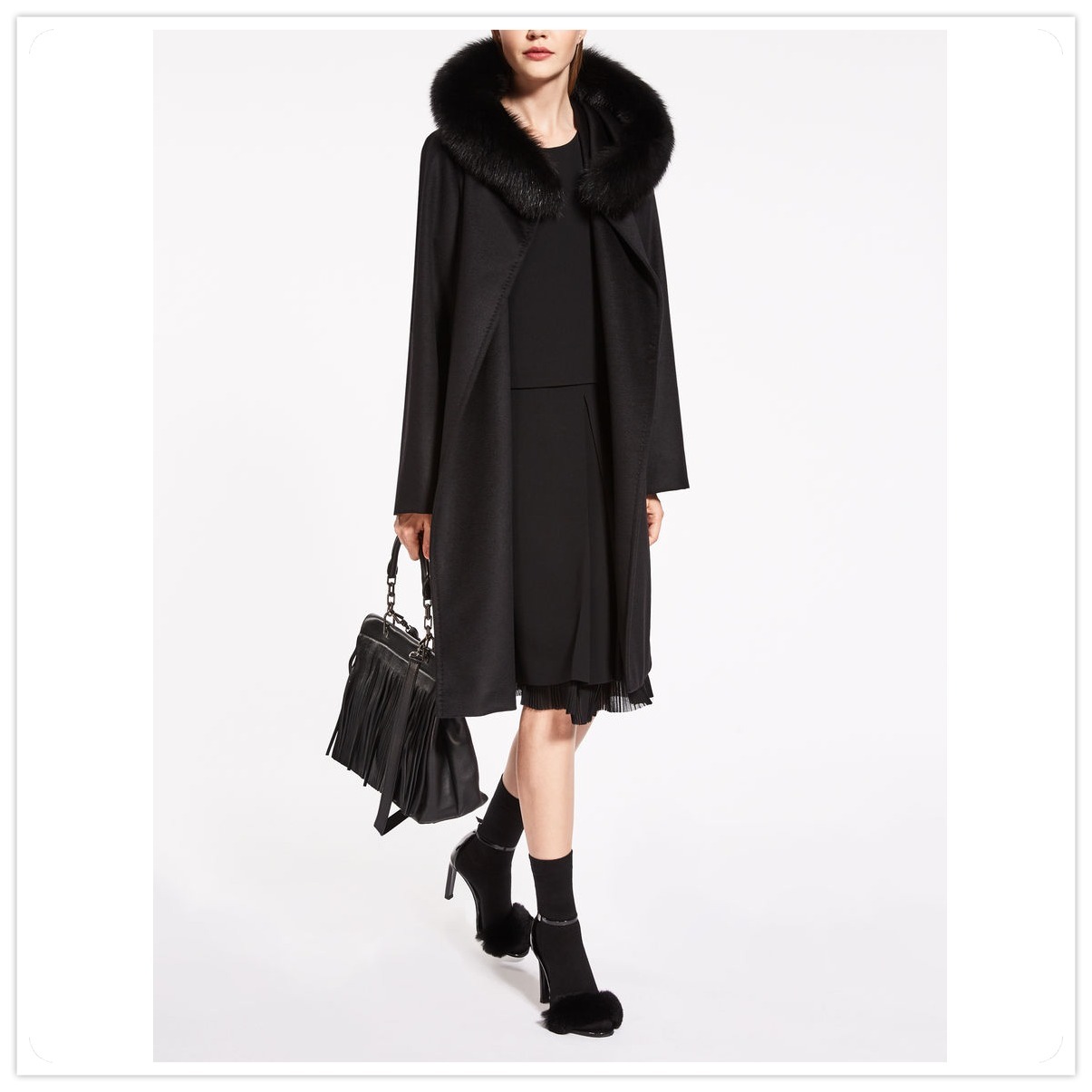 16-17AWマックスマーラ【Max Mara】MANGO ファー付きヴァージンウールコート
